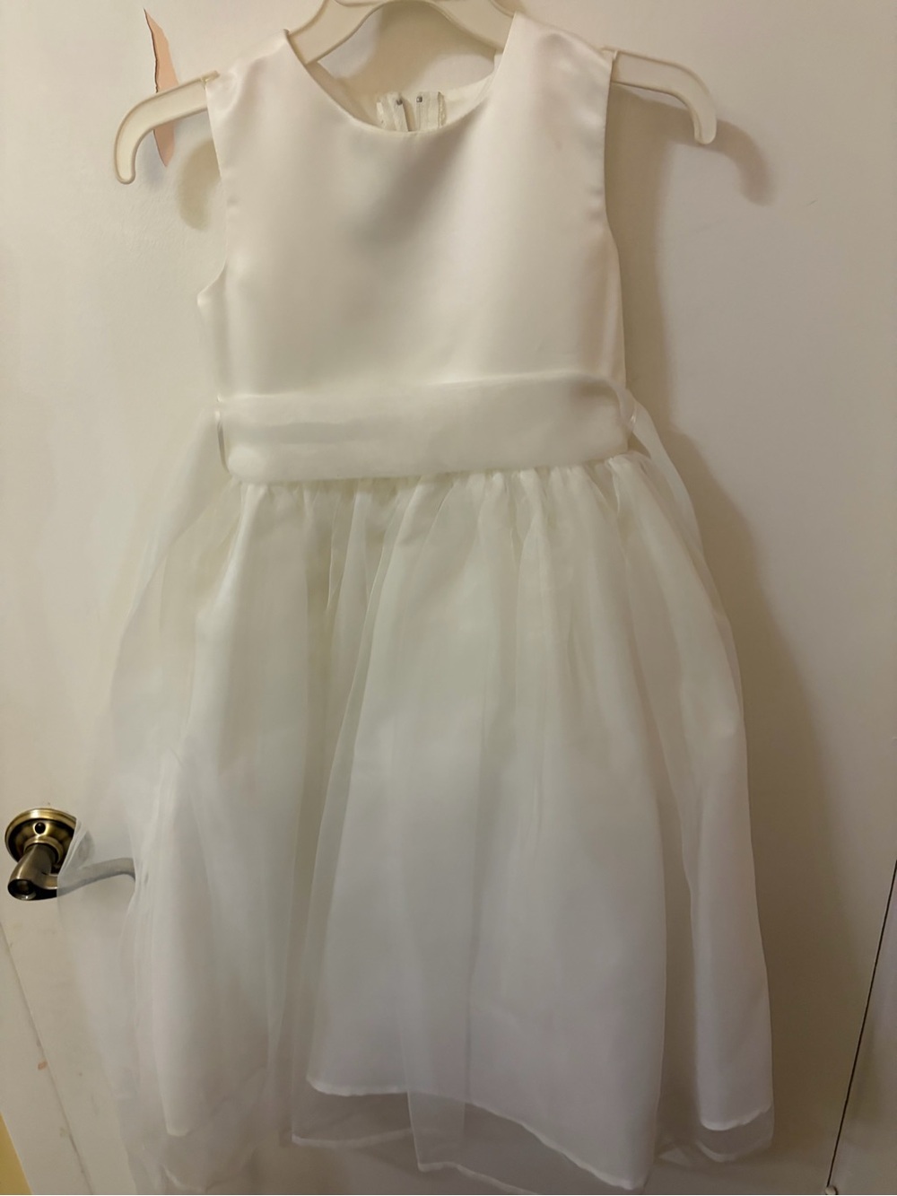 Girls White Satin & Organza Party/flowergirl Dress